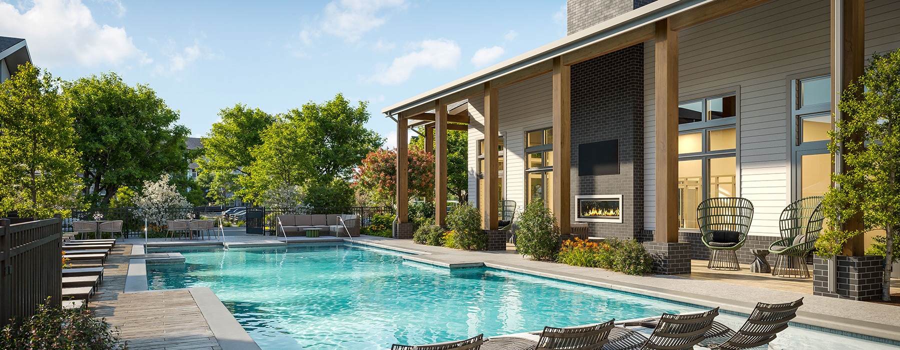 pool view with covered patio